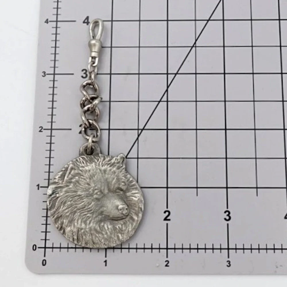 Vintage 1983 Rawcliffe Pewter I Love My Keeshond Dog Keychain Pet Lover